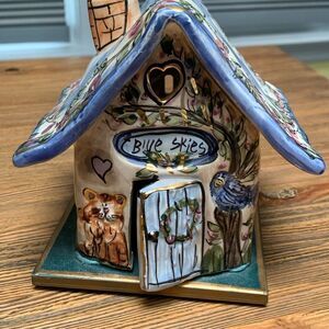 Blue Sky Candle Holder with Intricate Ceramic Accents